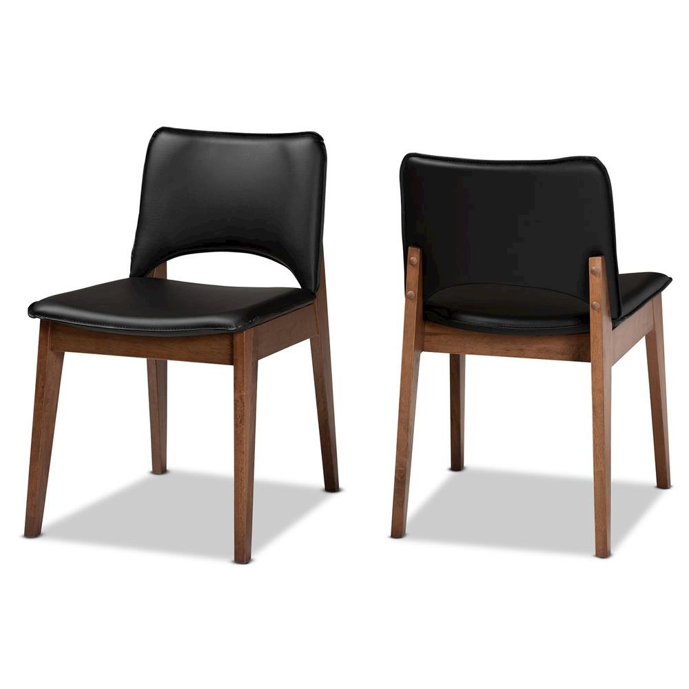 Leather Upholstered and Walnut Brown Finished Wood 2-Piece Dining Chair Set