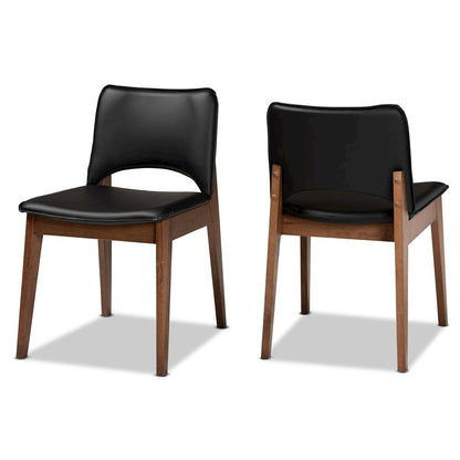 Leather Upholstered and Walnut Brown Finished Wood 2-Piece Dining Chair Set