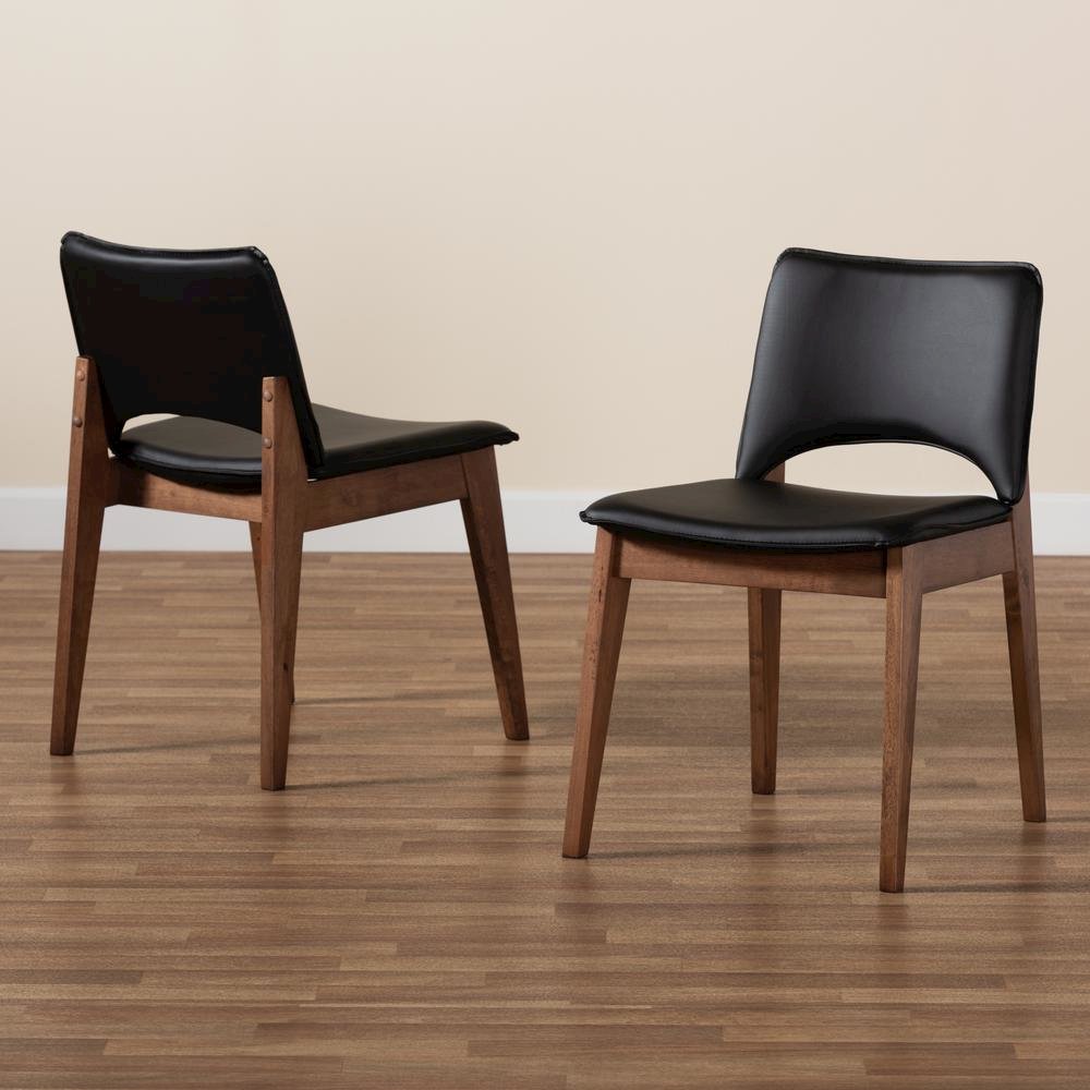 Leather Upholstered and Walnut Brown Finished Wood 2-Piece Dining Chair Set