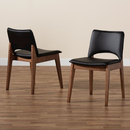 Leather Upholstered and Walnut Brown Finished Wood 2-Piece Dining Chair Set