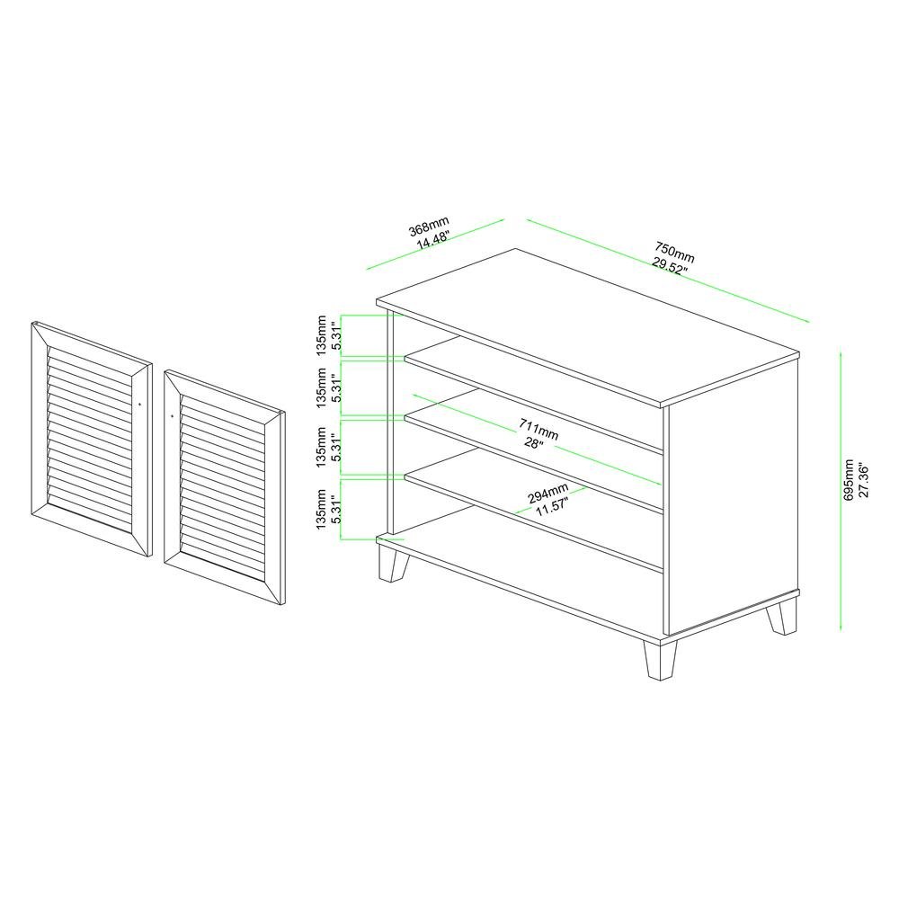 Oak Brown Finished Wood 2-Door Shoe Storage Cabinet