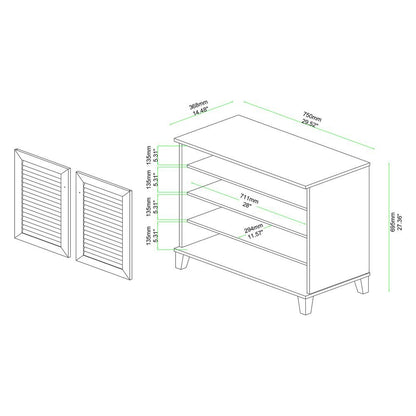 Oak Brown Finished Wood 2-Door Shoe Storage Cabinet