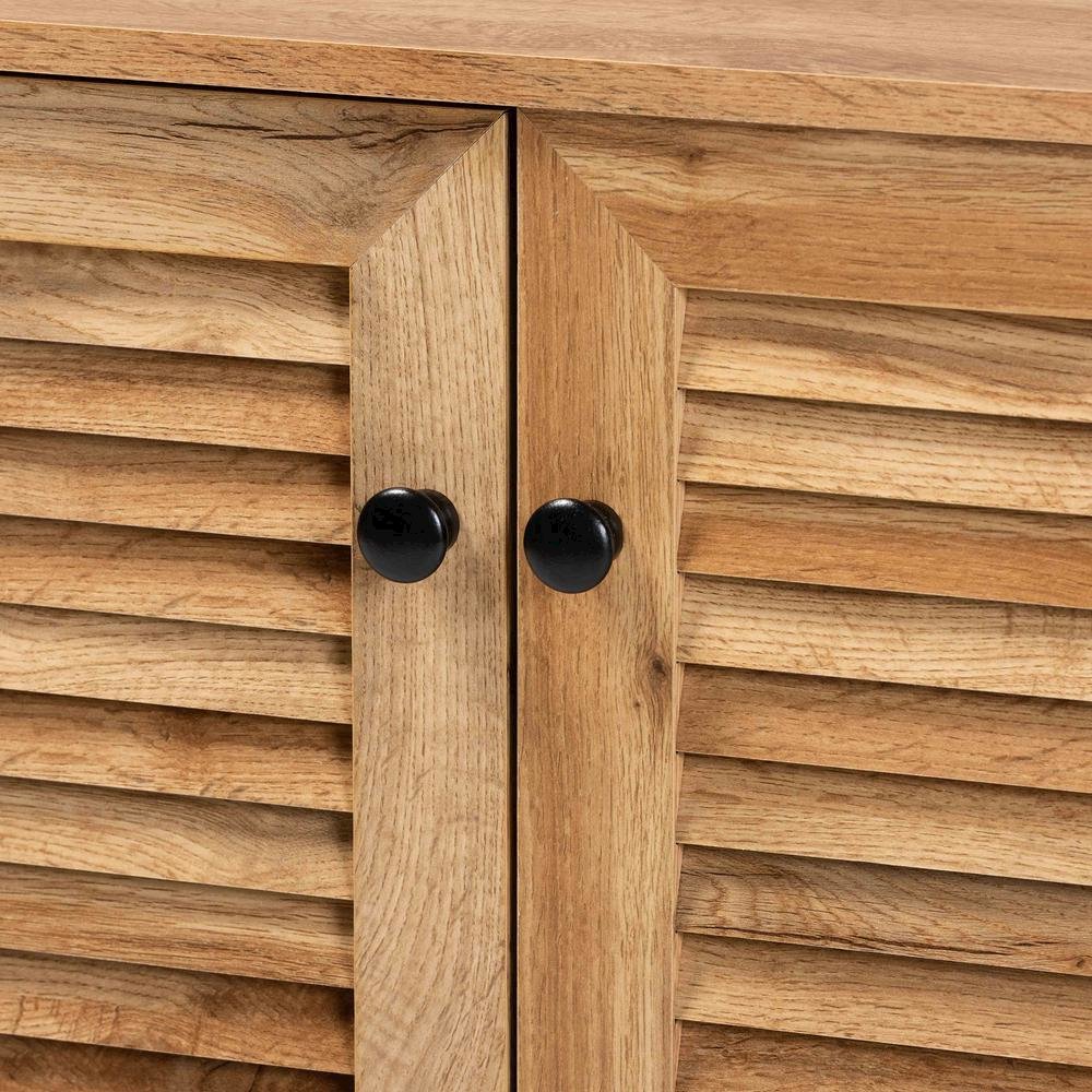 Oak Brown Finished Wood 2-Door Shoe Storage Cabinet