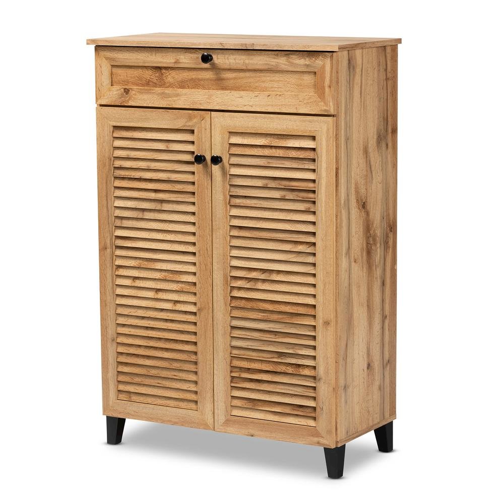 Oak Brown Finished Wood 5-Shelf Shoe Storage Cabinet