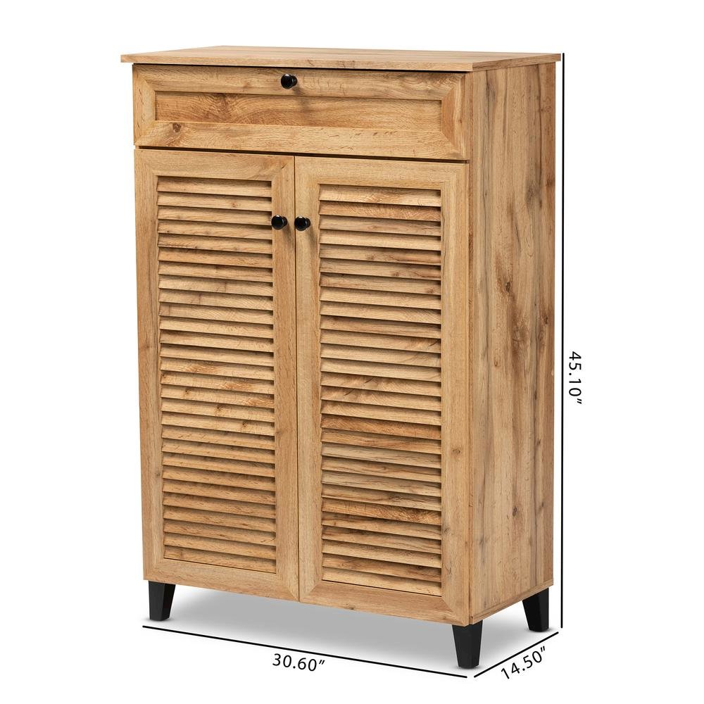 Oak Brown Finished Wood 5-Shelf Shoe Storage Cabinet