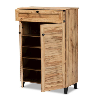 Oak Brown Finished Wood 5-Shelf Shoe Storage Cabinet