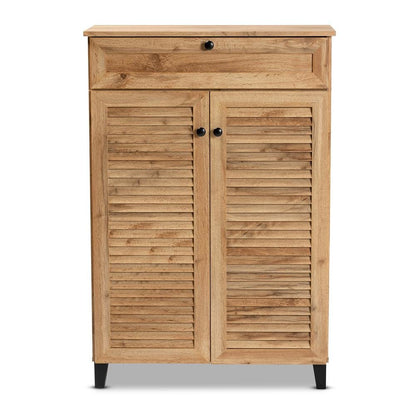 Oak Brown Finished Wood 5-Shelf Shoe Storage Cabinet