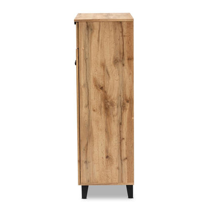 Oak Brown Finished Wood 5-Shelf Shoe Storage Cabinet