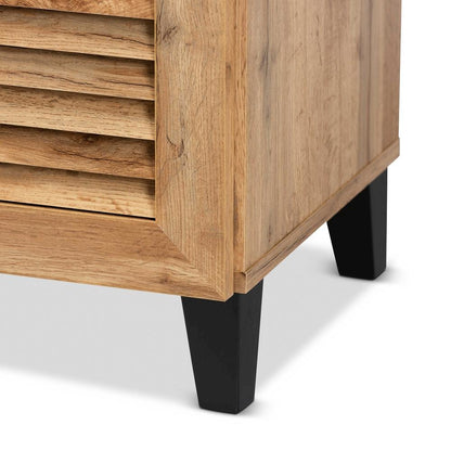 Oak Brown Finished Wood 5-Shelf Shoe Storage Cabinet