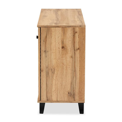 Oak Brown Finished Wood 3-Door Shoe Storage Cabinet