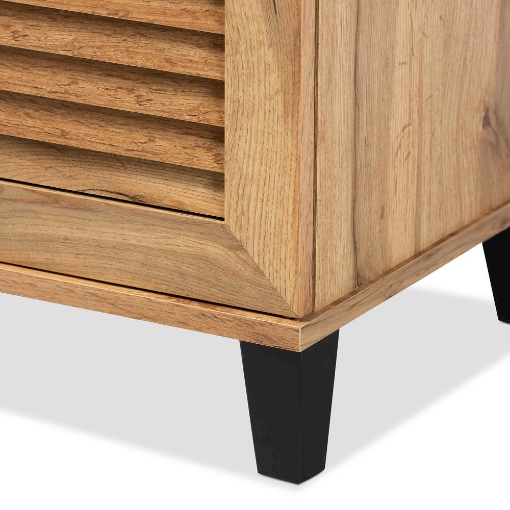 Oak Brown Finished Wood 3-Door Shoe Storage Cabinet