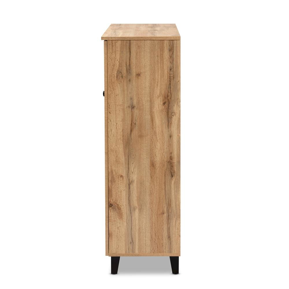 Oak Brown Finished Wood 3-Door Shoe Storage Cabinet with Drawer