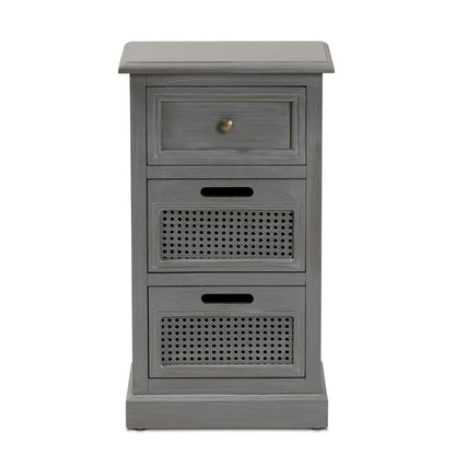 Vintage Grey Finished Wood and Synthetic Rattan 3-Drawer End Table