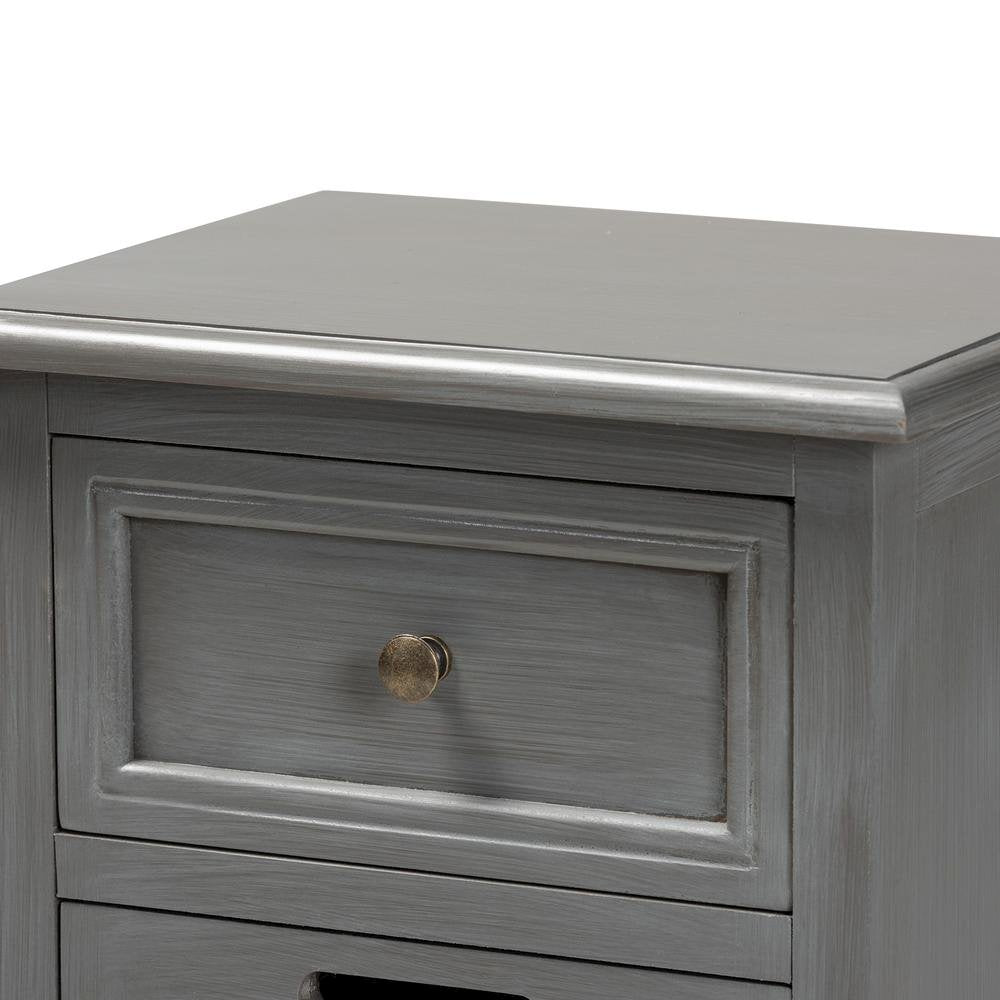 Vintage Grey Finished Wood and Synthetic Rattan 3-Drawer End Table