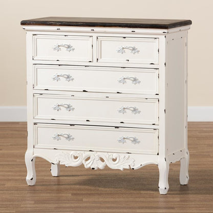 Antique White Finished Wood 5-Drawer Storage Cabinet