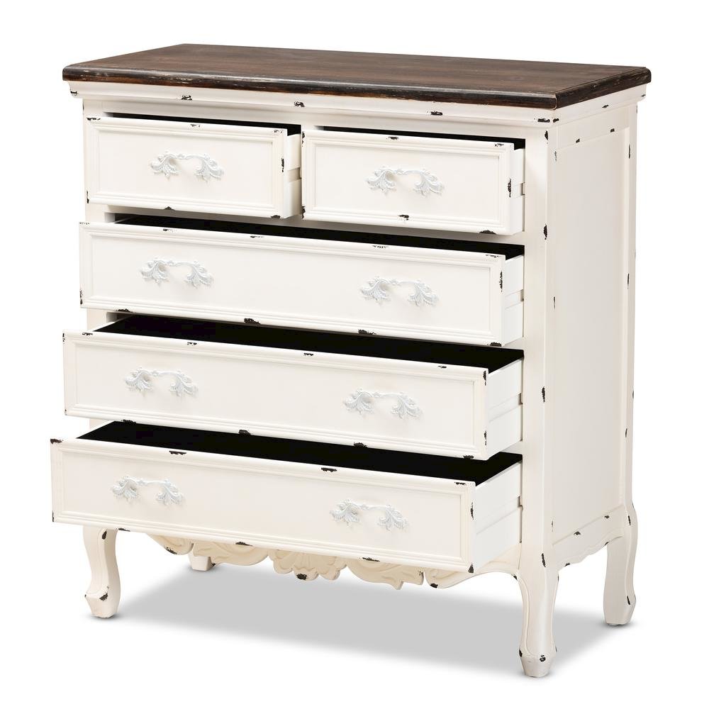 Antique White Finished Wood 5-Drawer Storage Cabinet