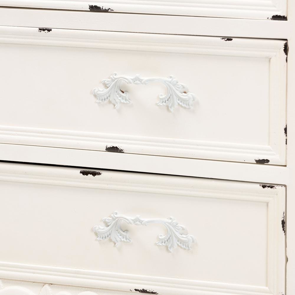 Antique White Finished Wood 5-Drawer Storage Cabinet