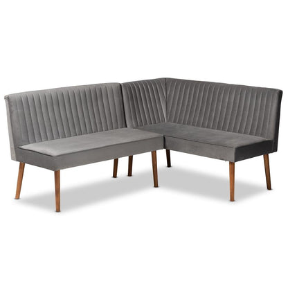 Walnut Brown Finished Wood 2-Piece Dining Nook Banquette Set