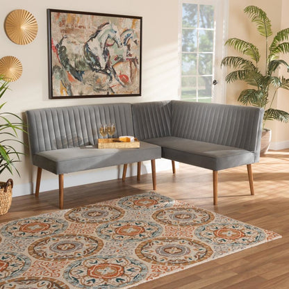 Walnut Brown Finished Wood 2-Piece Dining Nook Banquette Set