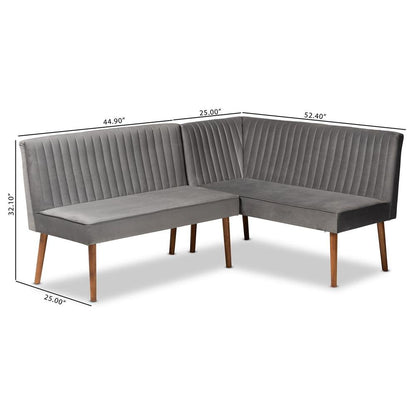 Walnut Brown Finished Wood 2-Piece Dining Nook Banquette Set