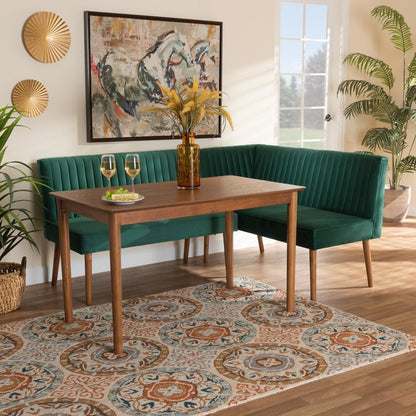 Walnut Brown Finished Wood 3-Piece Dining Nook Set