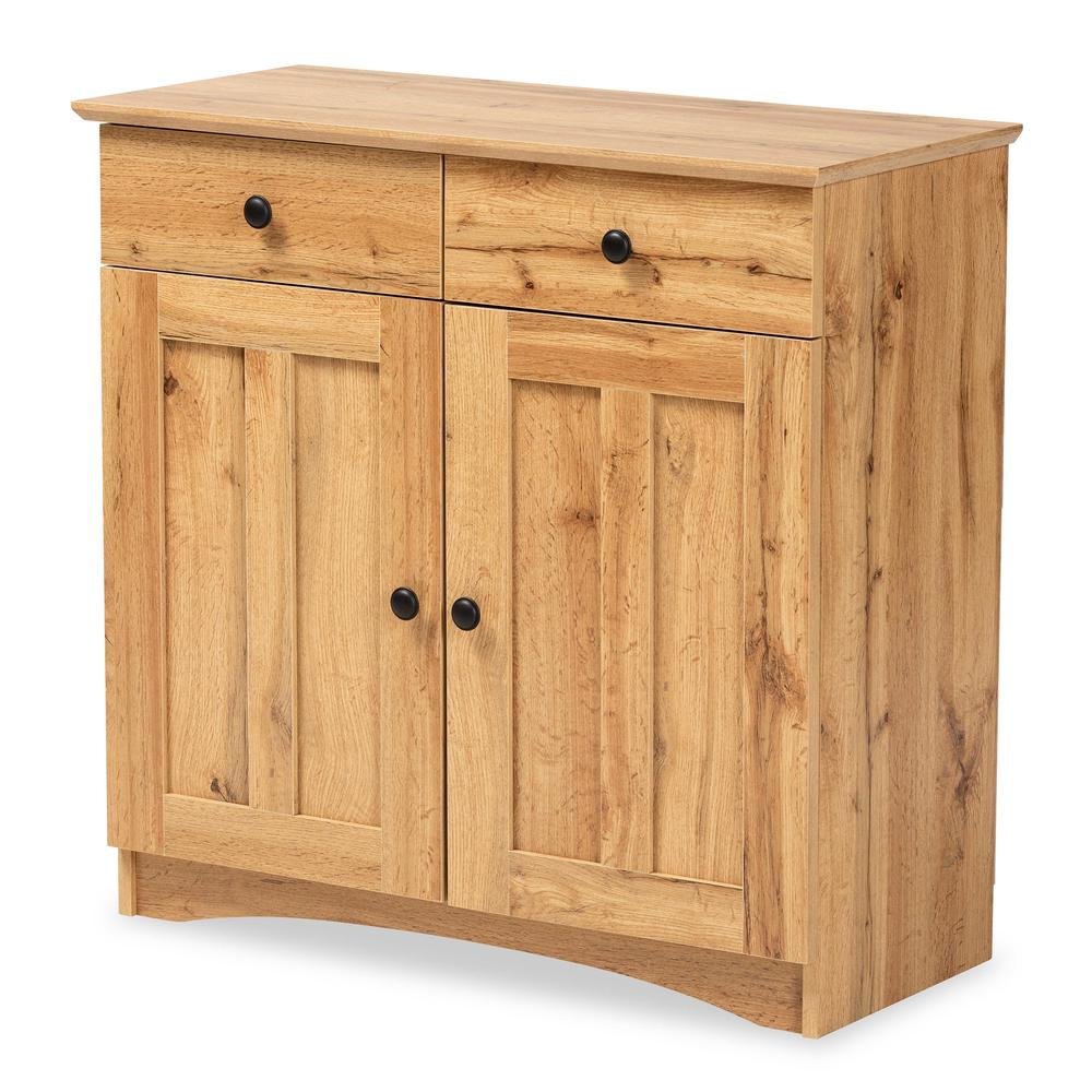 Oak Brown Finished Wood 2-Door Buffet Kitchen Cabinet