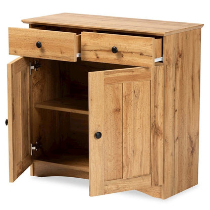 Oak Brown Finished Wood 2-Door Buffet Kitchen Cabinet
