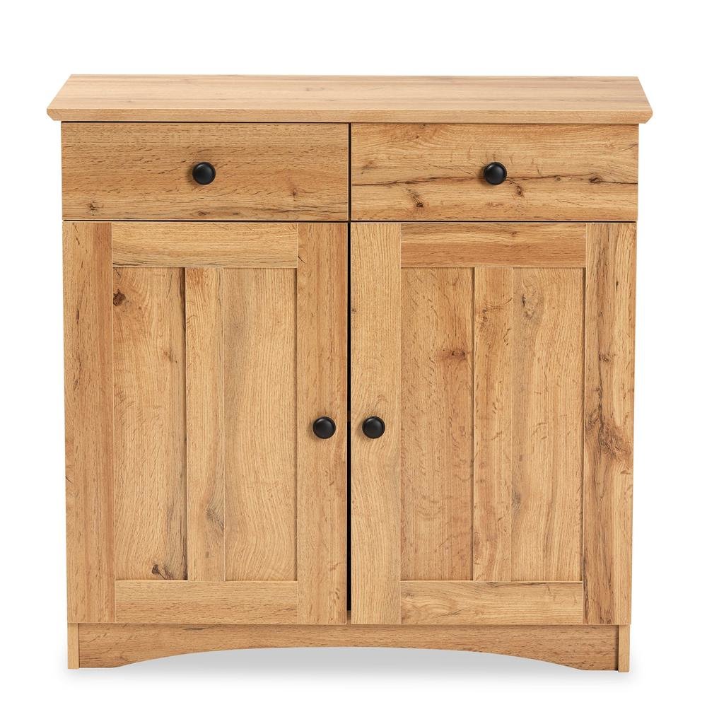 Oak Brown Finished Wood 2-Door Buffet Kitchen Cabinet