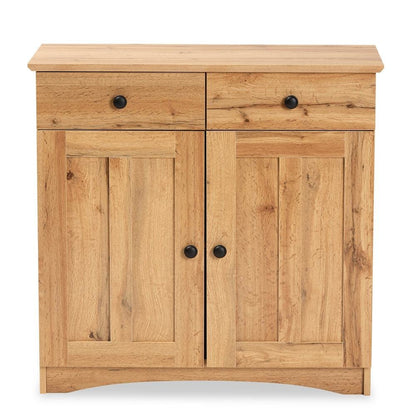 Oak Brown Finished Wood 2-Door Buffet Kitchen Cabinet