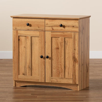 Oak Brown Finished Wood 2-Door Buffet Kitchen Cabinet