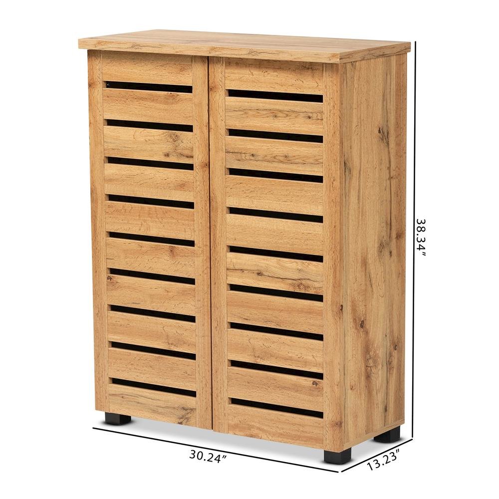 Oak Brown Finished Wood 2-Door Shoe Storage Cabinet