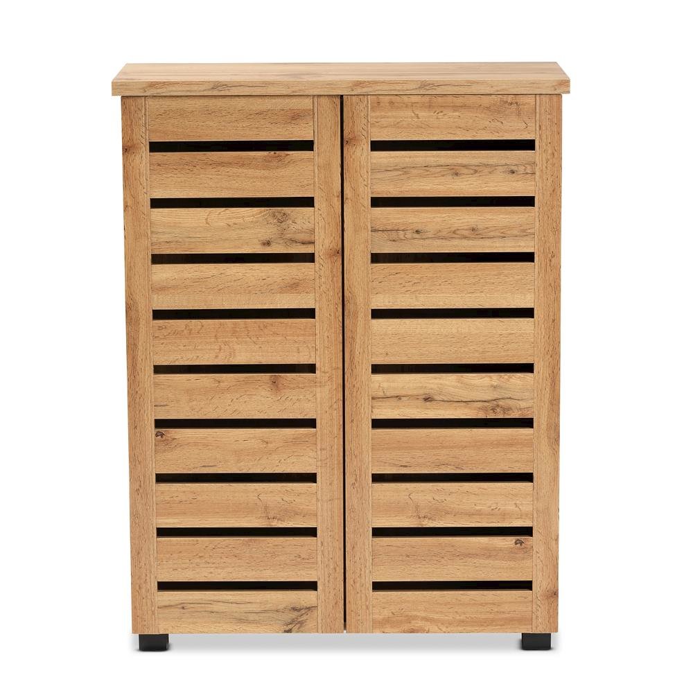 Oak Brown Finished Wood 2-Door Shoe Storage Cabinet