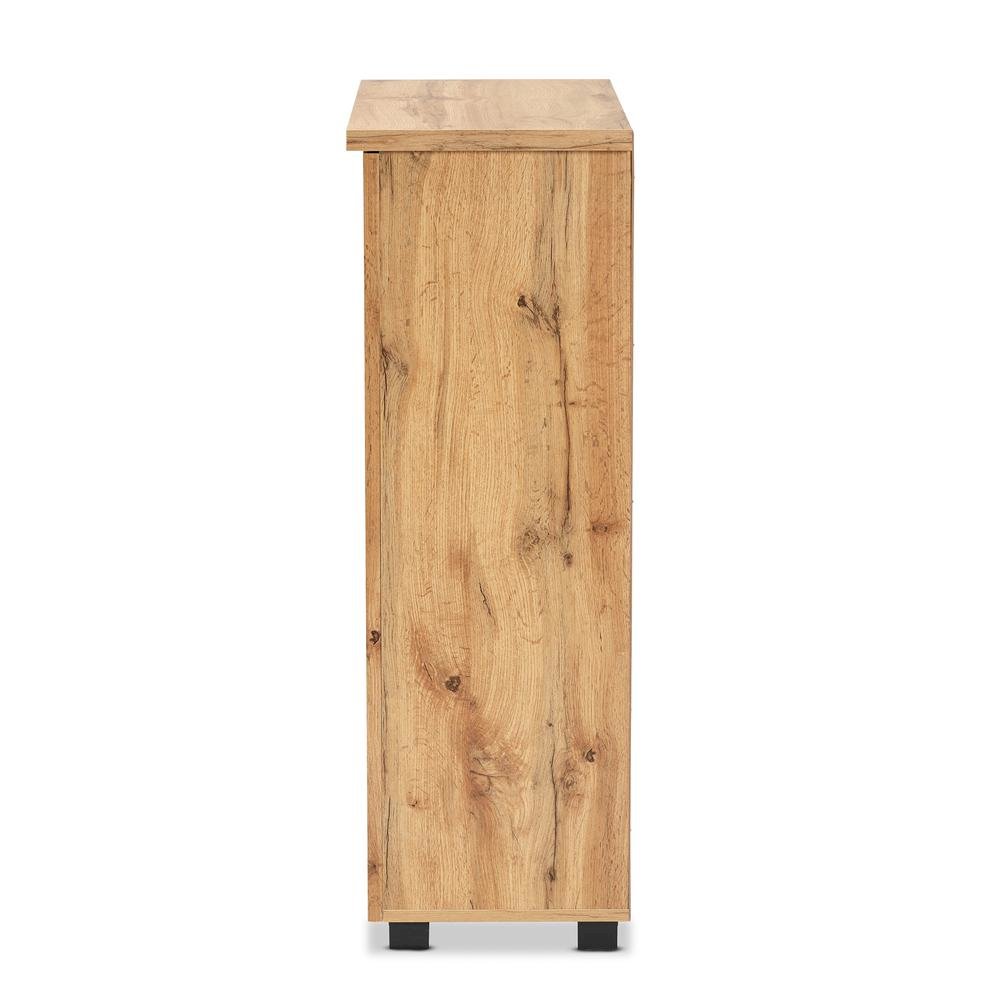 Oak Brown Finished Wood 2-Door Shoe Storage Cabinet