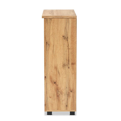 Oak Brown Finished Wood 2-Door Shoe Storage Cabinet