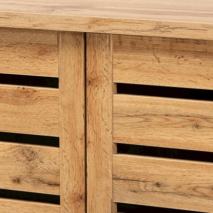 Oak Brown Finished Wood 2-Door Shoe Storage Cabinet