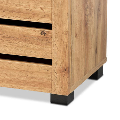 Oak Brown Finished Wood 2-Door Shoe Storage Cabinet