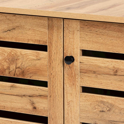 Oak Brown Finished Wood 3-Door Shoe Storage Cabinet