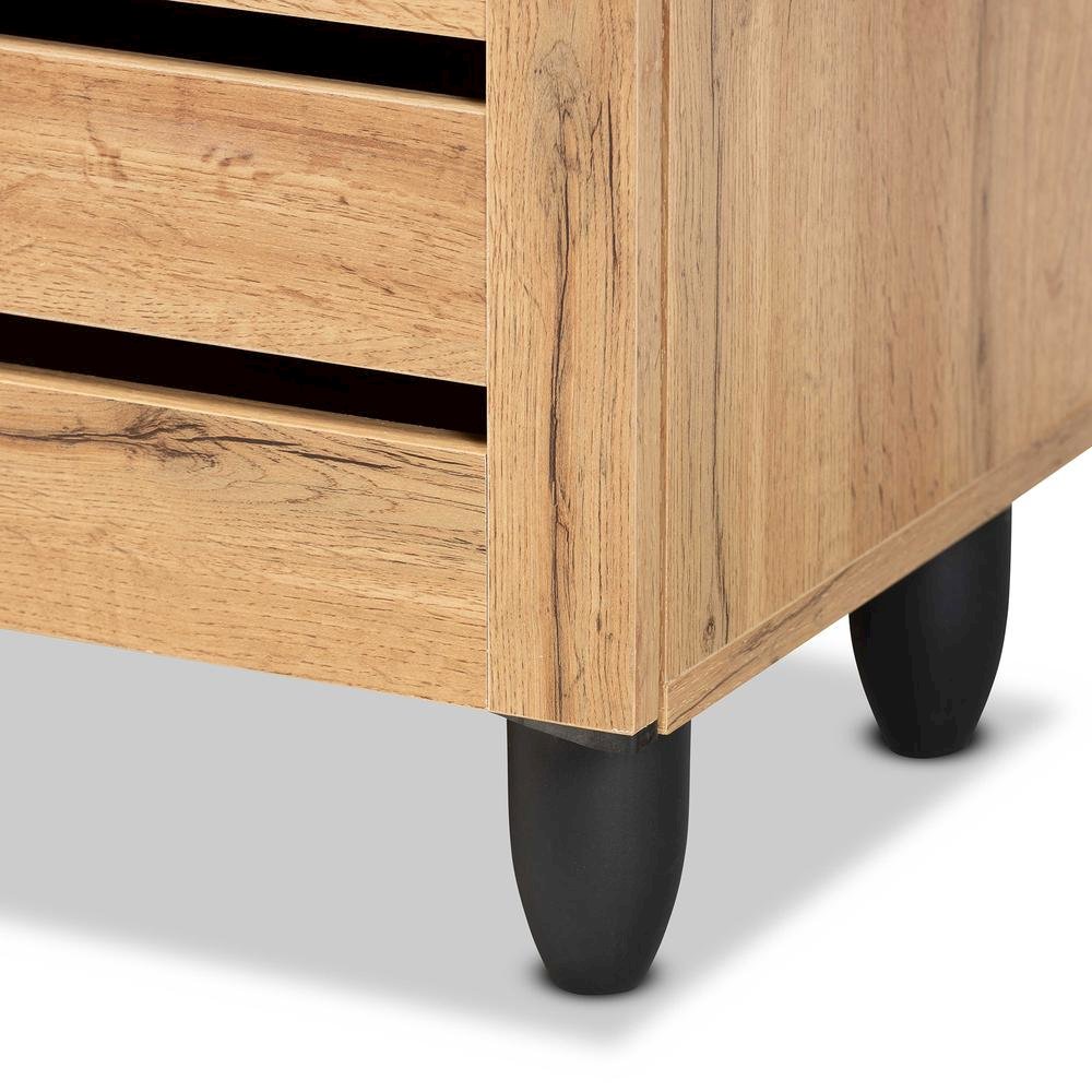 Oak Brown Finished Wood 3-Door Shoe Storage Cabinet
