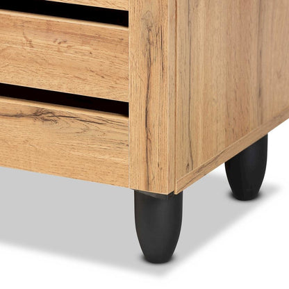 Oak Brown Finished Wood 3-Door Shoe Storage Cabinet