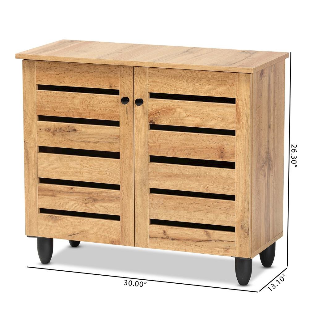Oak Brown Finished Wood 2-Door Shoe Storage Cabinet