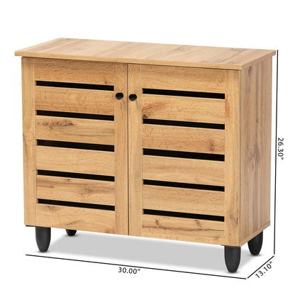 Oak Brown Finished Wood 2-Door Shoe Storage Cabinet