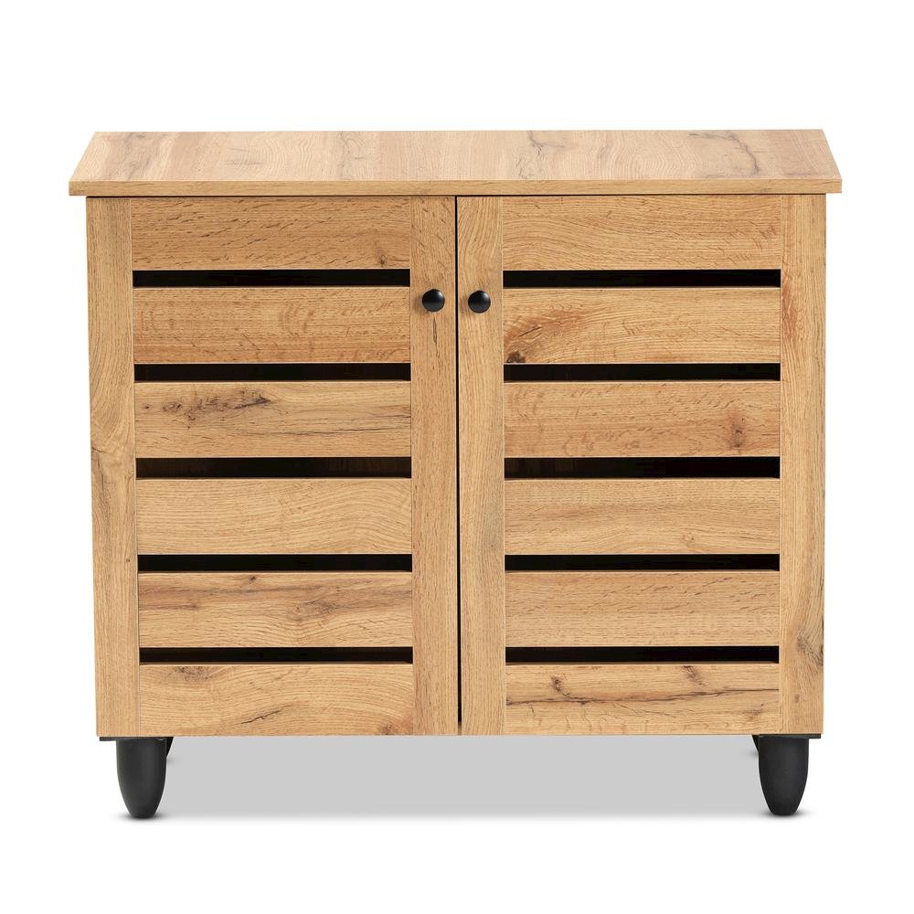 Oak Brown Finished Wood 2-Door Shoe Storage Cabinet