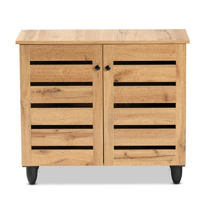 Oak Brown Finished Wood 2-Door Shoe Storage Cabinet