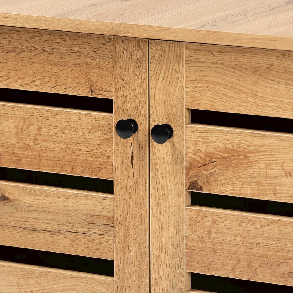 Oak Brown Finished Wood 2-Door Shoe Storage Cabinet