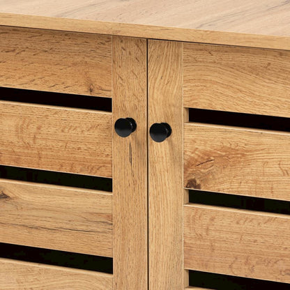 Oak Brown Finished Wood 2-Door Shoe Storage Cabinet