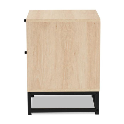 Black Metal 2-Drawer End Table with Natural Rattan