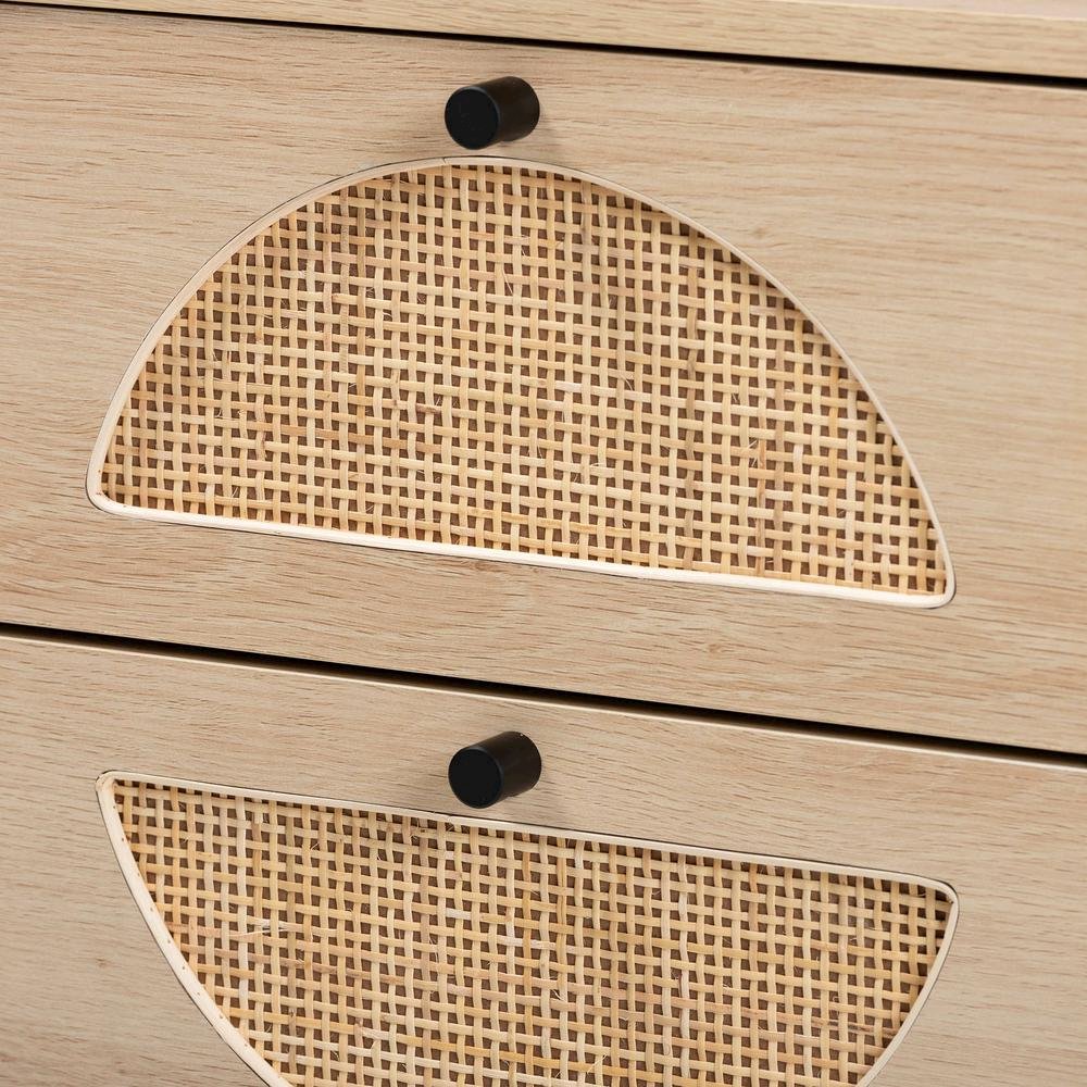 Black Metal 2-Drawer End Table with Natural Rattan