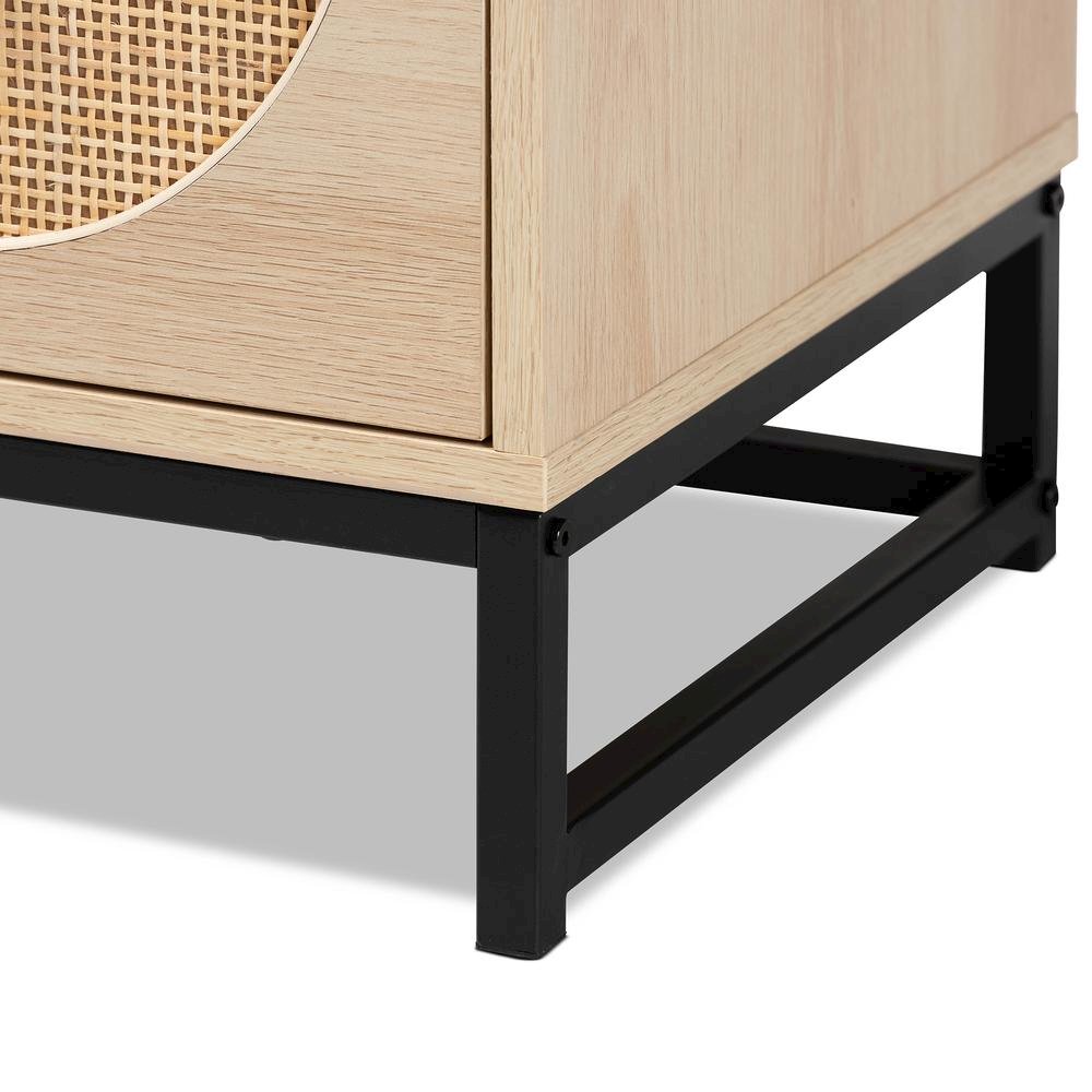 Black Metal 2-Drawer End Table with Natural Rattan