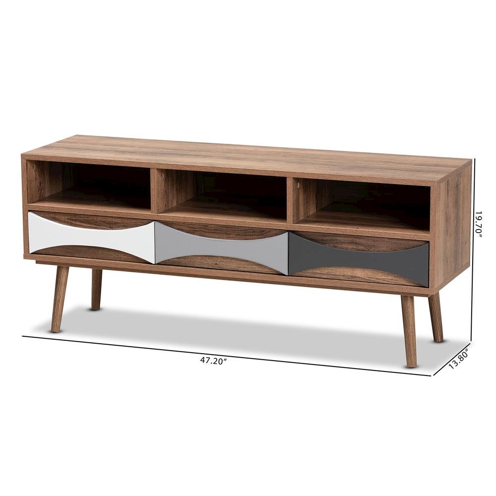 Natural Brown Finished and Multi-Colored Wood 3-Drawer TV Stand