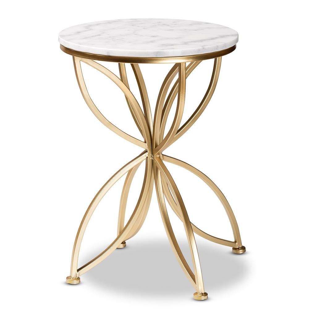 Gold Finished Metal End Table with Marble Tabletop